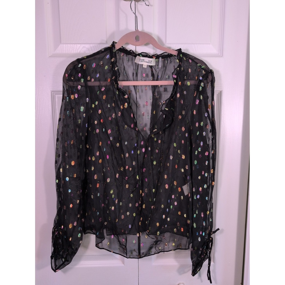 Diane von Furstenberg Martha Abstract Circle Silk Blouse - Size S